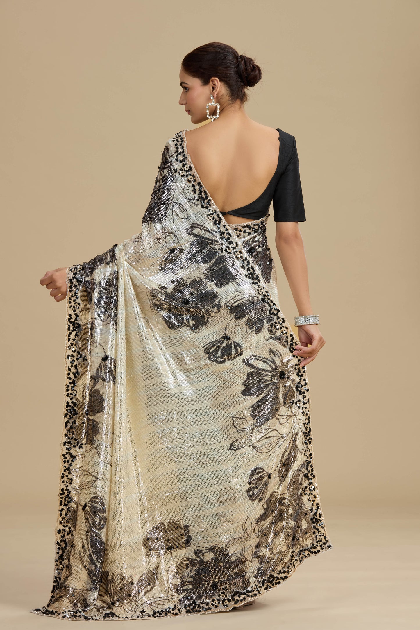 Beige Printed Georgette Saree with Unstitched Blouse