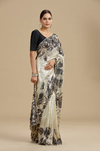 Beige Printed Georgette Saree with Unstitched Blouse