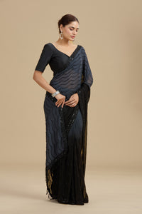 Black and Grey Shaded Georgette Saree with Unstitched Blouse