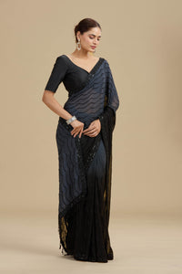 Black and Grey Shaded Georgette Saree with Unstitched Blouse