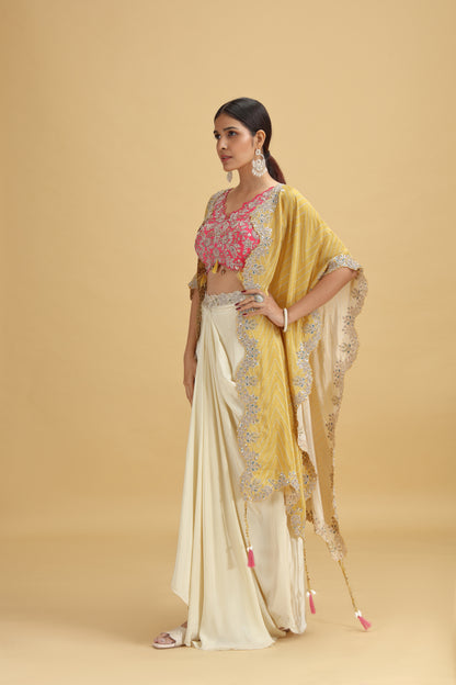 Pink Crepe Suit Set with Mustard Yellow Dupatta & Heavy Hand Work