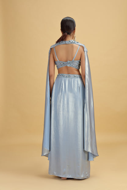 Blue Tissue Saree with Net Blouse & Abla-Cutdana Work