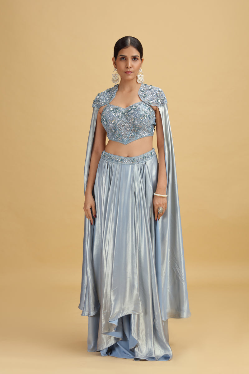 Blue Tissue Saree with Net Blouse & Abla-Cutdana Work