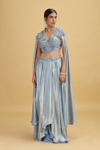Blue Tissue Saree with Net Blouse & Abla-Cutdana Work