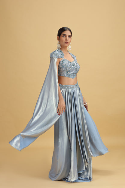 Blue Tissue Saree with Net Blouse & Abla-Cutdana Work