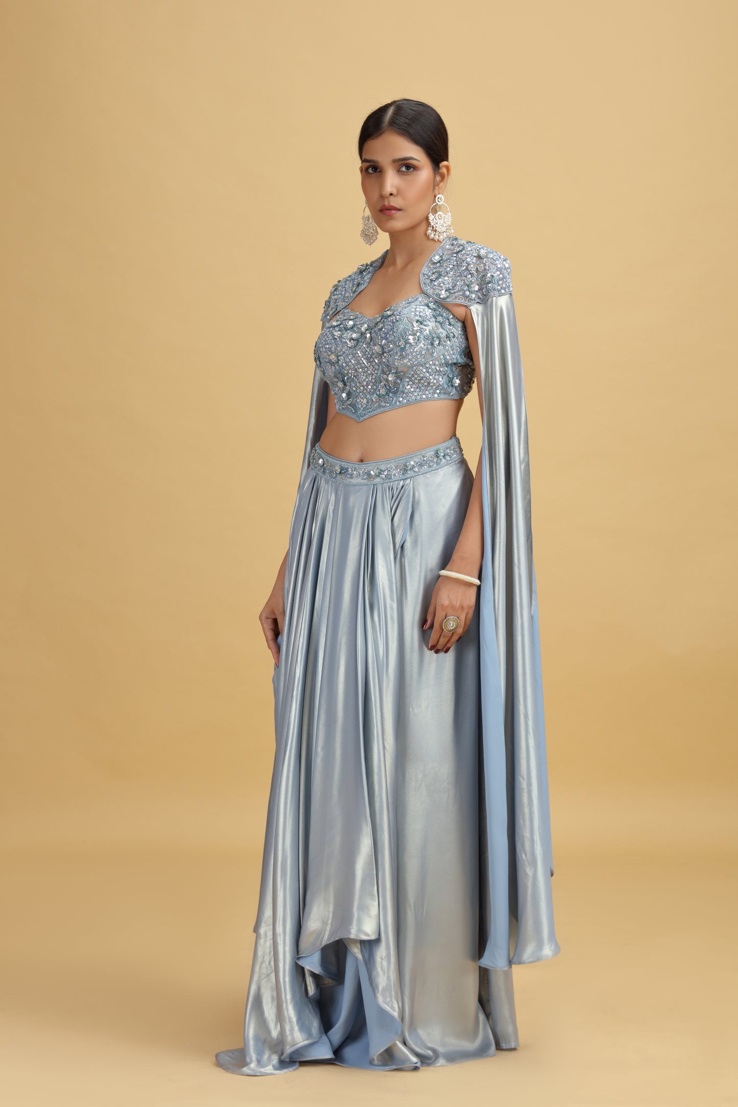 Blue Tissue Saree with Net Blouse & Abla-Cutdana Work