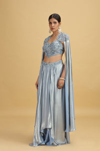 Blue Tissue Saree with Net Blouse & Abla-Cutdana Work