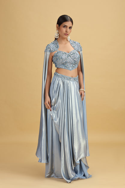 Blue Tissue Saree with Net Blouse & Abla-Cutdana Work