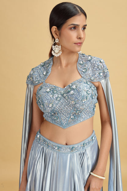 Blue Tissue Saree with Net Blouse & Abla-Cutdana Work