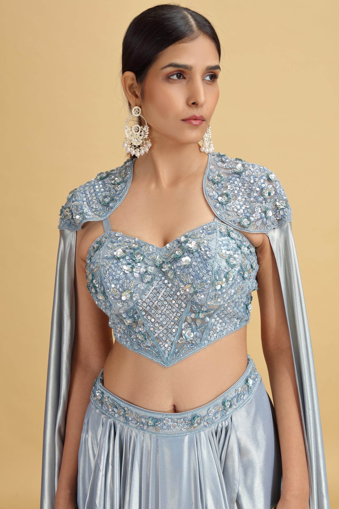 Blue Tissue Saree with Net Blouse & Abla-Cutdana Work