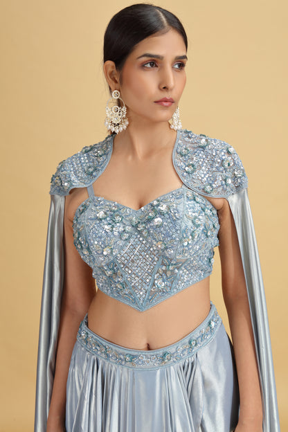 Blue Tissue Saree with Net Blouse & Abla-Cutdana Work