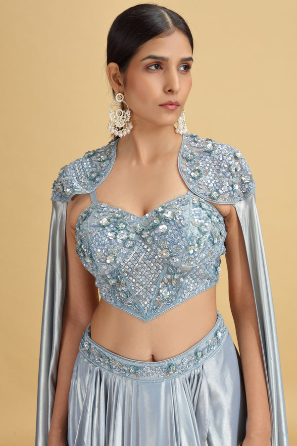 Blue Tissue Saree with Net Blouse & Abla-Cutdana Work