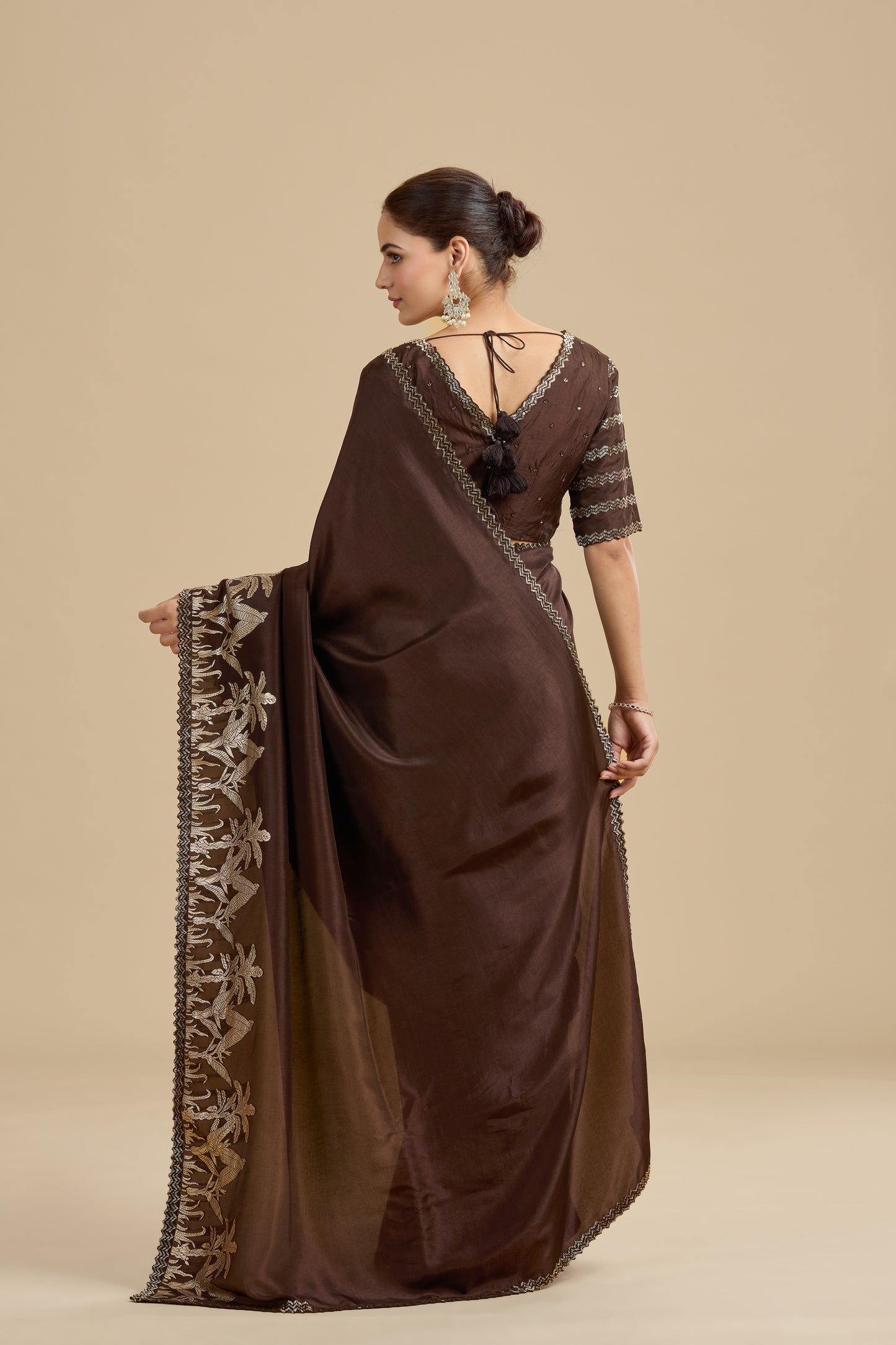 Brown Woven Dola Silk Saree with Unstitched Blouse