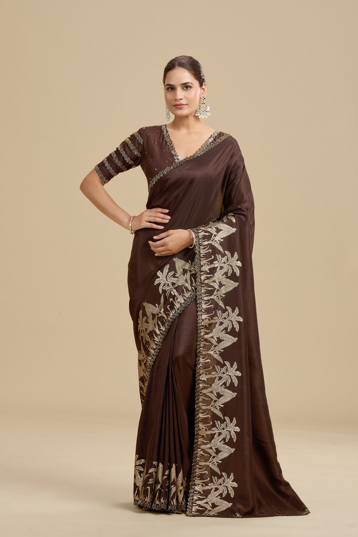 Brown Woven Dola Silk Saree with Unstitched Blouse