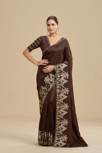 Brown Woven Dola Silk Saree with Unstitched Blouse