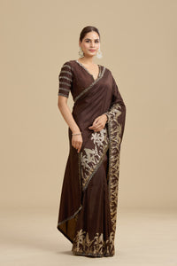 Brown Woven Dola Silk Saree with Unstitched Blouse