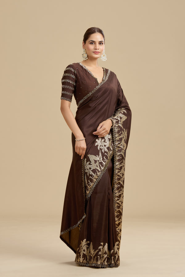 Brown Woven Dola Silk Saree with Unstitched Blouse