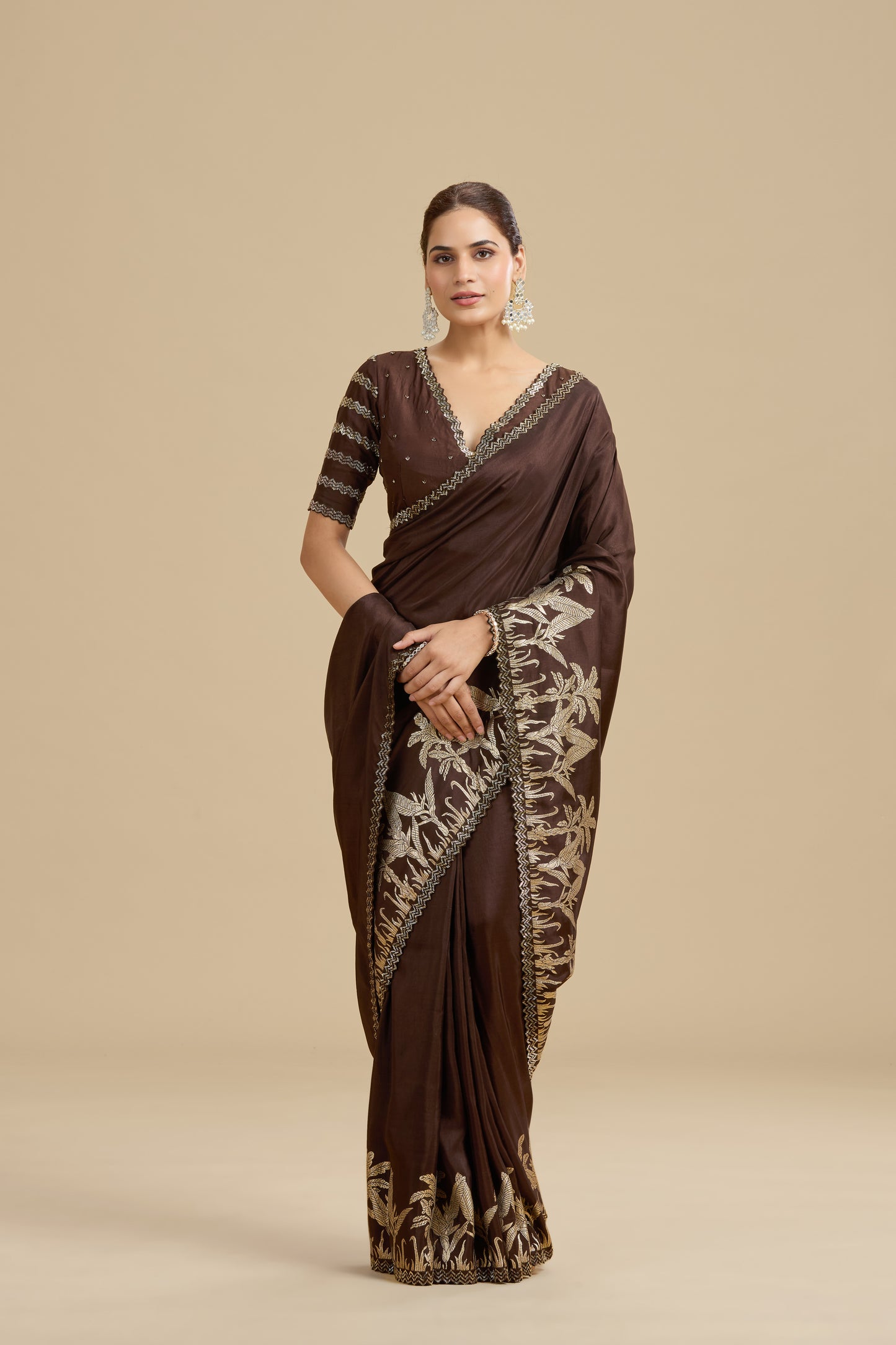 Brown Woven Dola Silk Saree with Unstitched Blouse