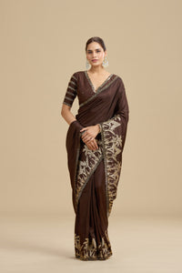 Brown Woven Dola Silk Saree with Unstitched Blouse
