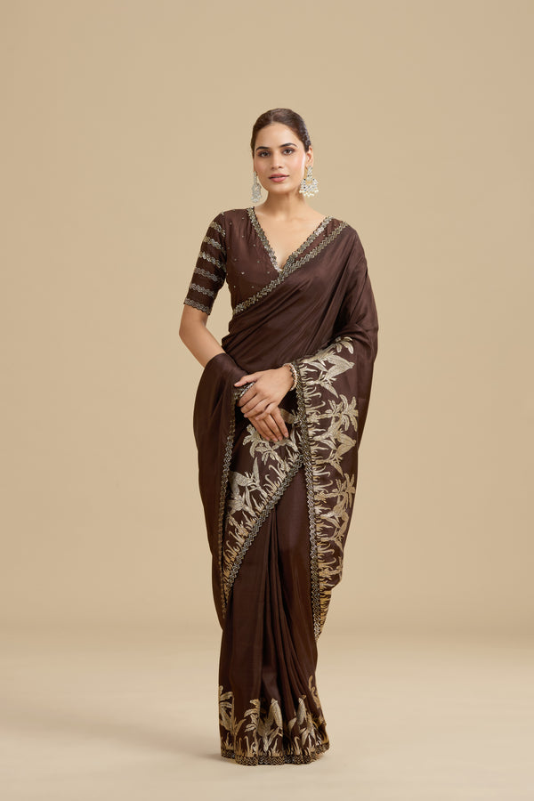 Brown Woven Dola Silk Saree with Unstitched Blouse