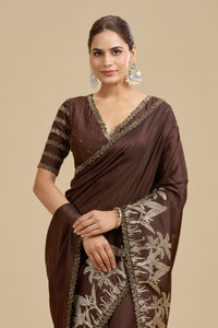 Brown Woven Dola Silk Saree with Unstitched Blouse