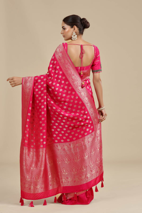 Pink Dola Silk Saree with Unstitched Blouse