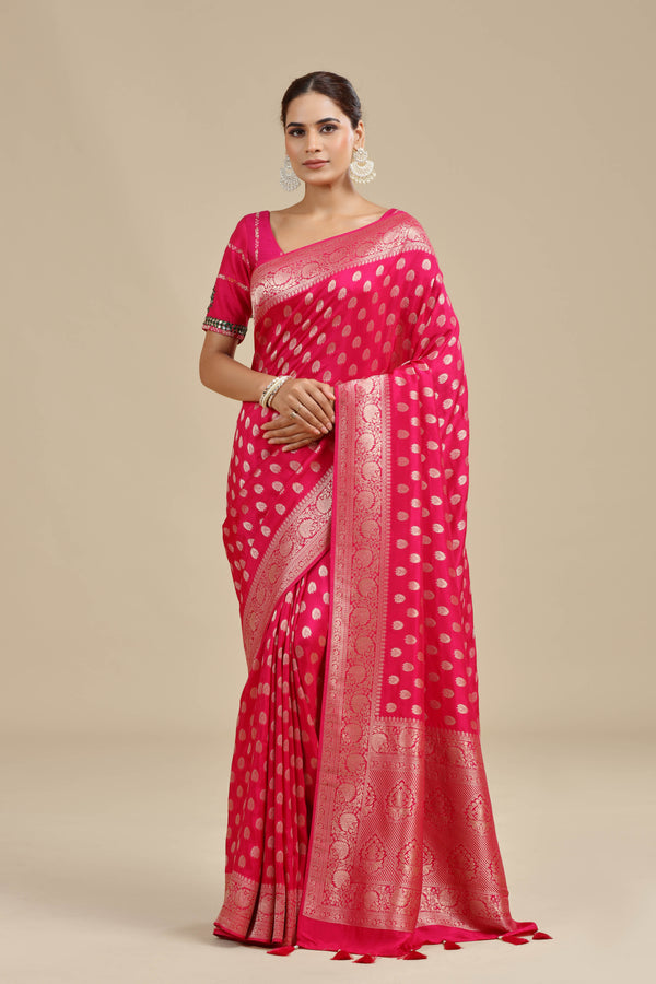 Pink Dola Silk Saree with Unstitched Blouse