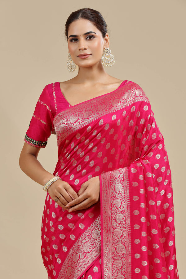 Pink Dola Silk Saree with Unstitched Blouse