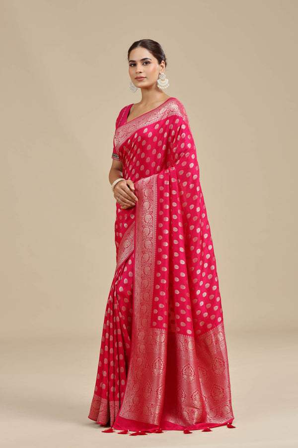 Pink Dola Silk Saree with Unstitched Blouse