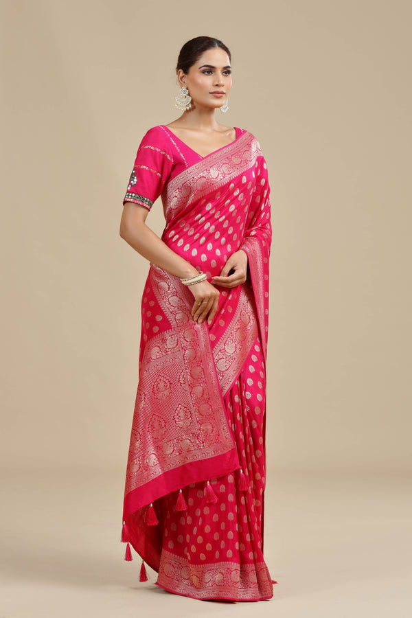 Pink Dola Silk Saree with Unstitched Blouse