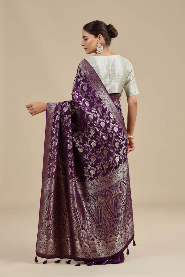 Purple Dola Silk Saree with Unstitched Blouse