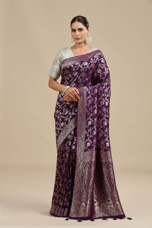 Purple Dola Silk Saree with Unstitched Blouse