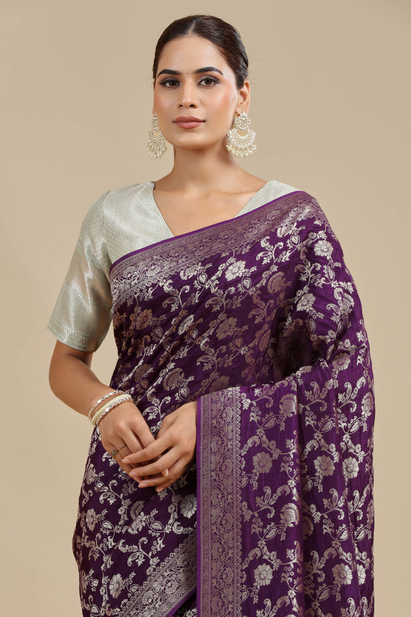 Purple Dola Silk Saree with Unstitched Blouse