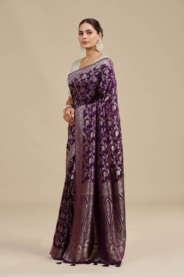 Purple Dola Silk Saree with Unstitched Blouse