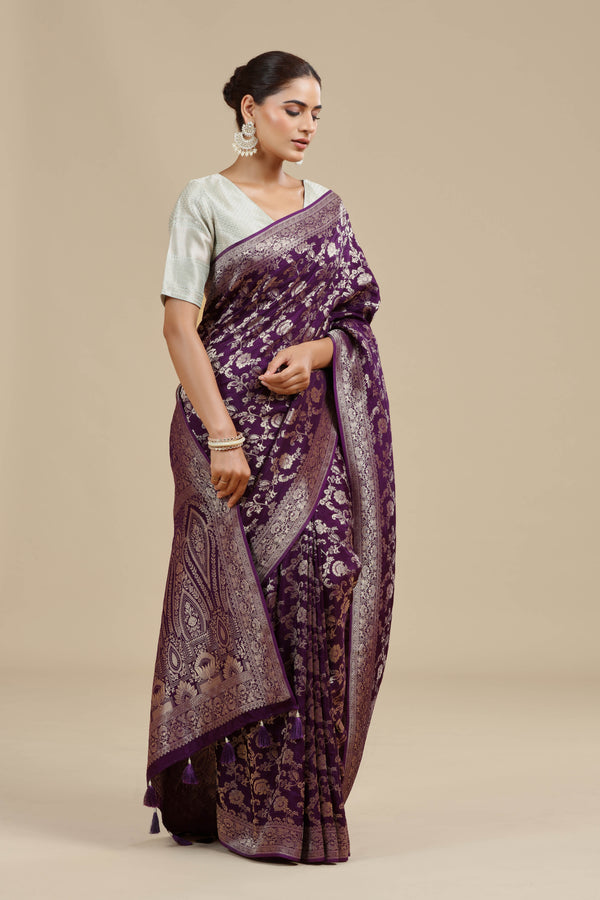 Purple Dola Silk Saree with Unstitched Blouse