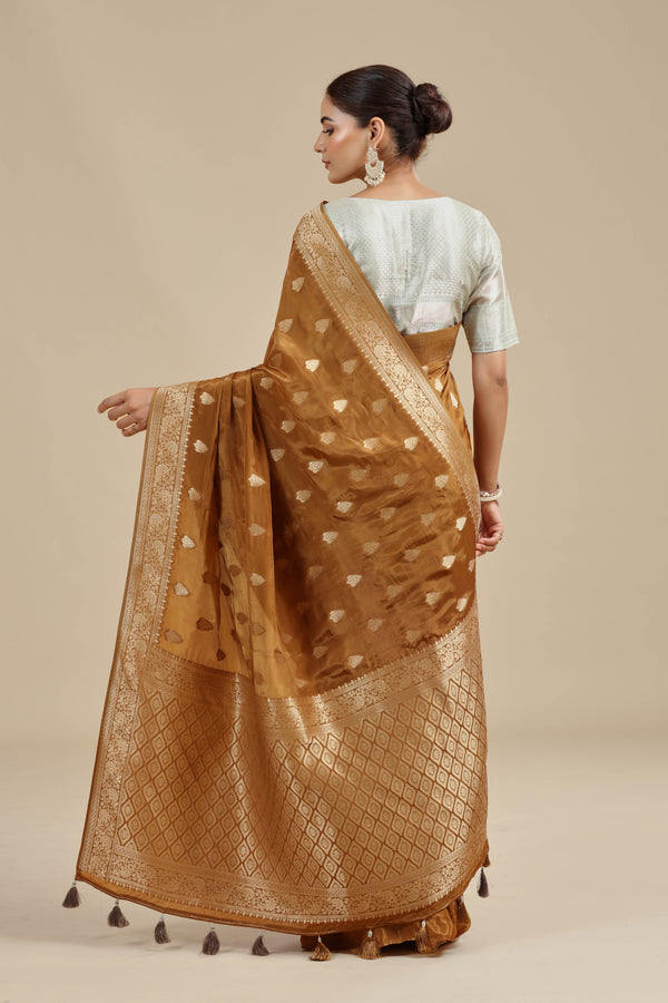 Brown Dola Silk Saree with Unstitched Blouse