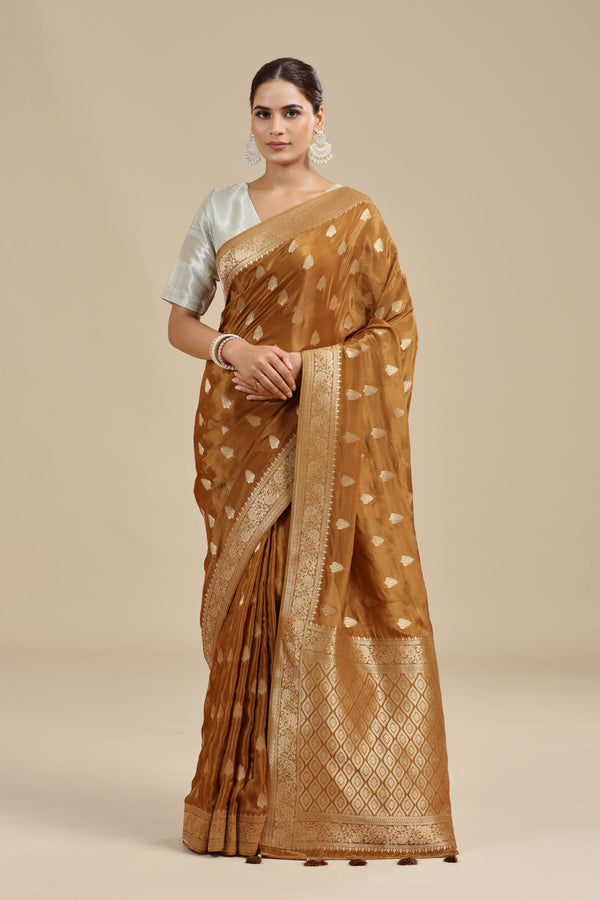 Brown Dola Silk Saree with Unstitched Blouse