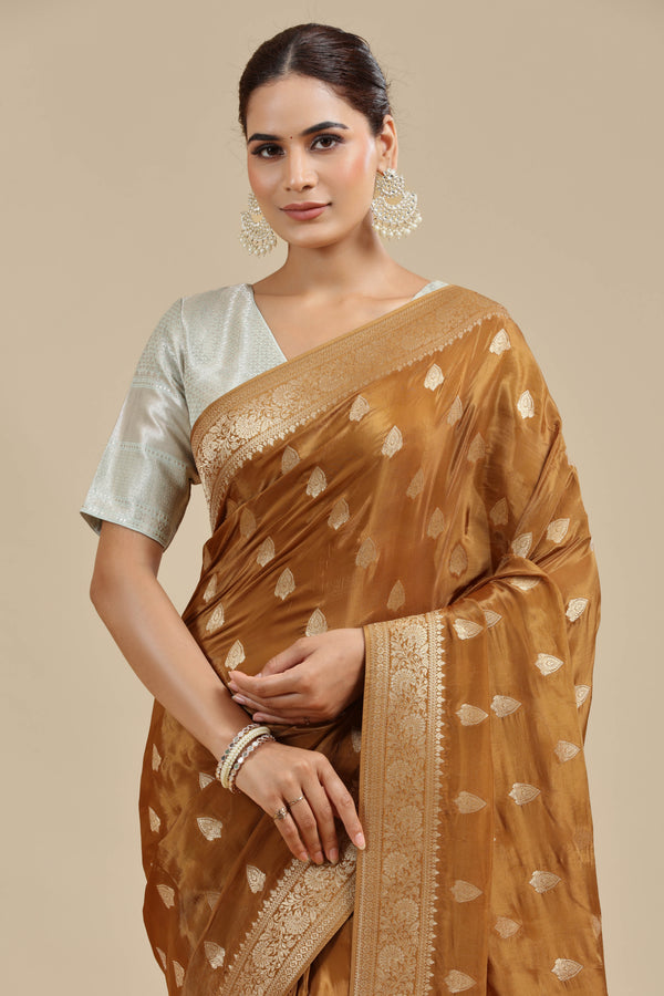 Brown Dola Silk Saree with Unstitched Blouse