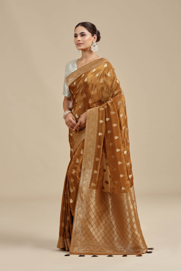 Brown Dola Silk Saree with Unstitched Blouse