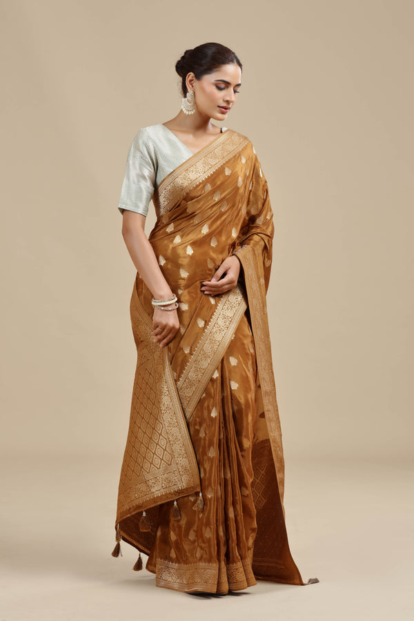 Brown Dola Silk Saree with Unstitched Blouse