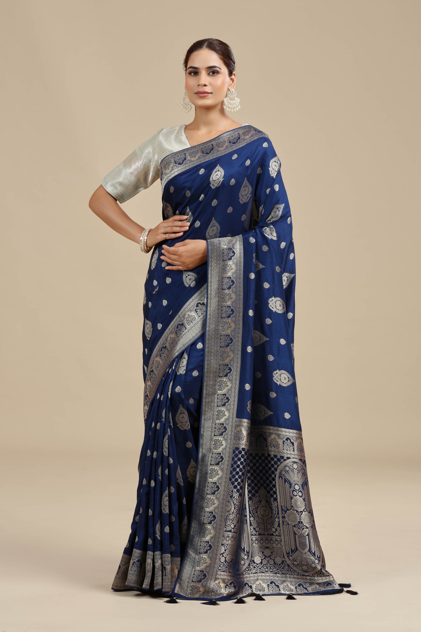 Blue Dola Silk Saree with Unstitched Blouse
