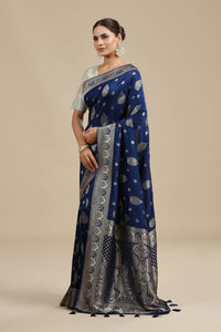 Blue Dola Silk Saree with Unstitched Blouse