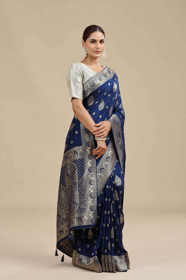 Blue Dola Silk Saree with Unstitched Blouse
