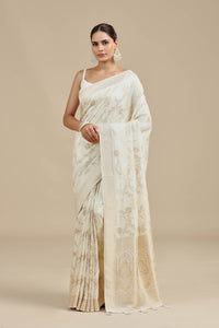 Ivory Dola Silk Saree with Unstitched Blouse