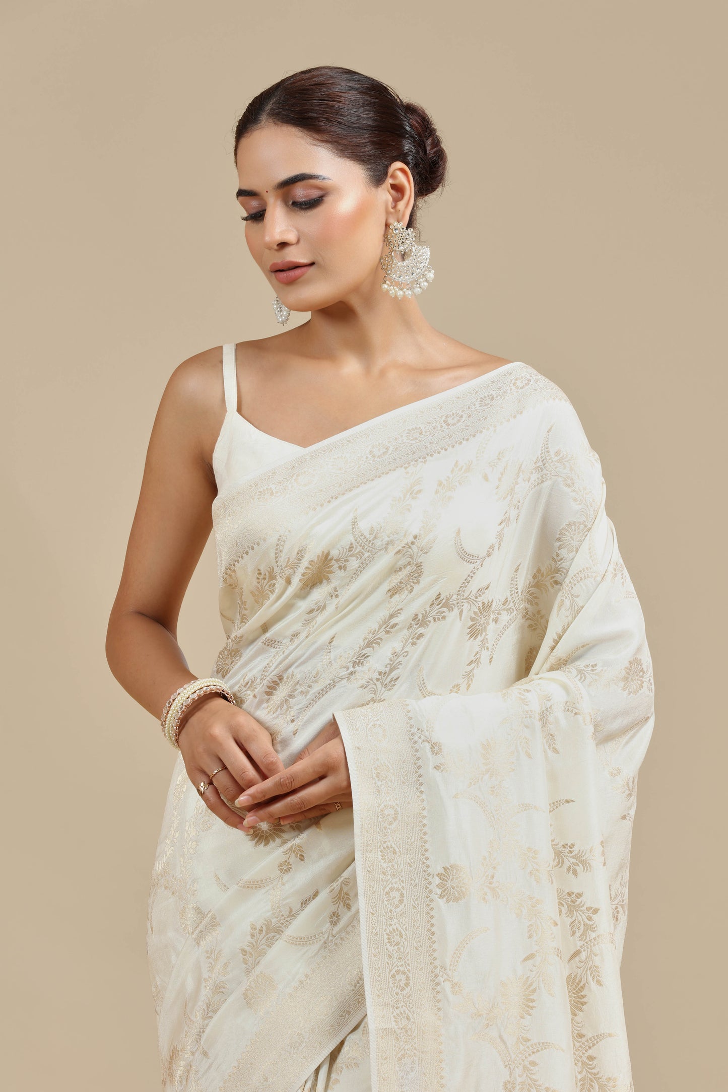 Ivory Dola Silk Saree with Unstitched Blouse