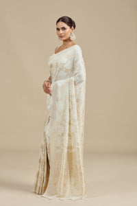 Ivory Dola Silk Saree with Unstitched Blouse