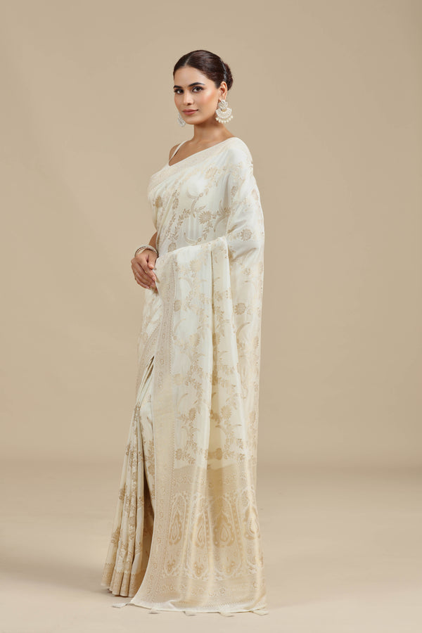 Ivory Dola Silk Saree with Unstitched Blouse