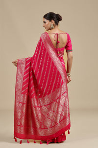 Pink Dola Silk Saree with Unstitched Blouse