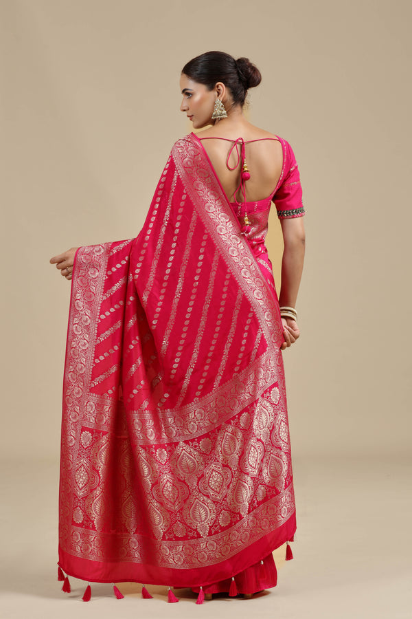 Pink Dola Silk Saree with Unstitched Blouse