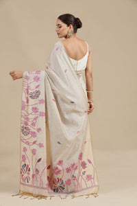 Beige Woven Chanderi Saree with Unstitched Blouse